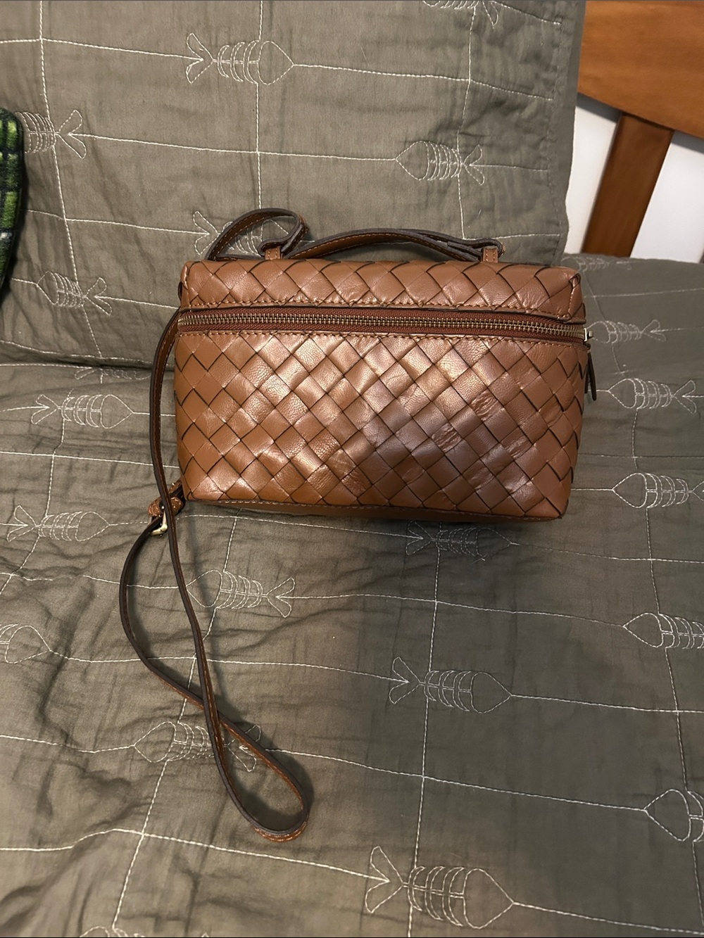 Woven Leather Crossbody Bag - Brown